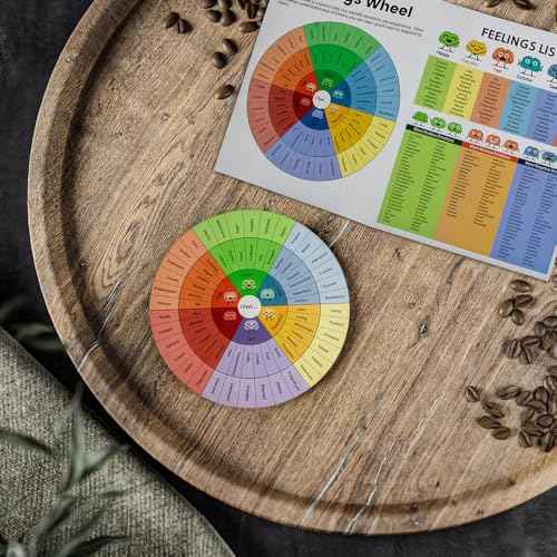 Feelings Wheel Therapy Office Desk Decor Emotions Double Sided Mental Health Office Desk Decor with 2 Page Emotions Card for School Counselor, Counseling Therapist, Therapy Office D?cor