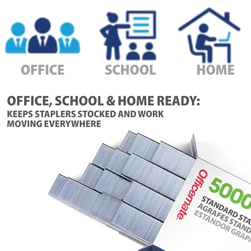 Officemate Standard Staples, 5 Boxes of 5,000, 1/4 Inch Leg, Chisel Point, Universal Compatibility