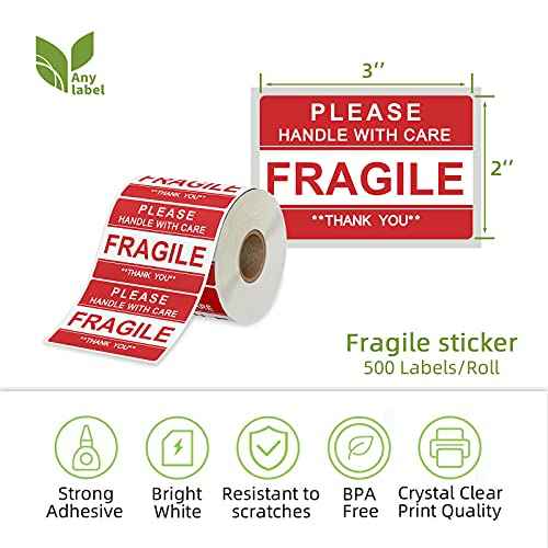 3 x 2 inch Handle with Care Fragile Thank You Warning Packing Shipping Label Stickers Permanent Adhesive (12 Rolls, 6000 Labels)