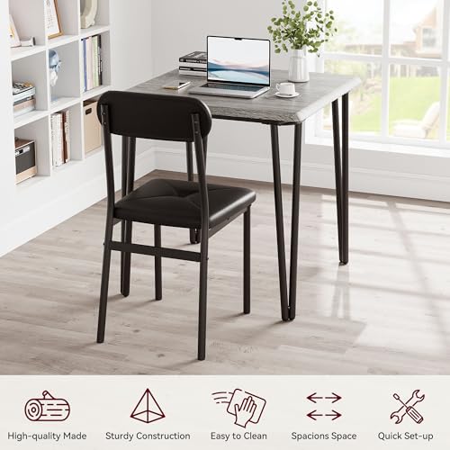 IDEALHOUSE 4-Piece Dining Table Set with Upholstered Chairs, Grey (Table + 2 Chairs)