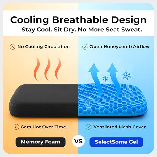SelectSoma Gel Seat Cushion for Long Sitting - Standard Size, Pressure & Back Relief
