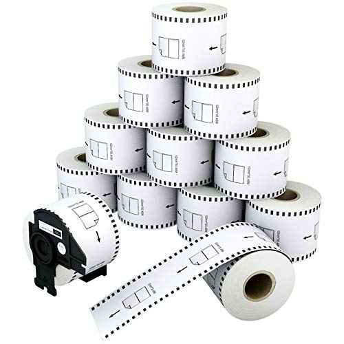 ¡¼12 Rolls¡½ 2.4" x 100 Ft. 3-Proof Continuous Paper Label Tape Replacement for Brother DK-2205 QL-800 QL-820NWB QL-1110NWB and Other QL Series Label Printer, 62mmx30.48m & 1 Frame