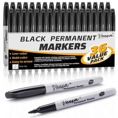 36 Pack Permanent Markers Fine Tip, Black Permanent Marker Pens for Office, School & Home, Waterproof, Smear-Proof, Quick-Drying