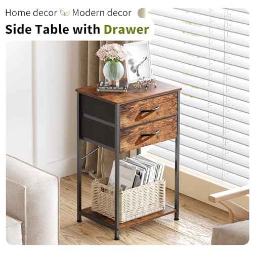 Small Printer Stand for Home Office,End Table with Fabric Drawer, Nightstand for Bedroom & Living Room, Small Sofa Side Table with Storage, Accent Table with Storage