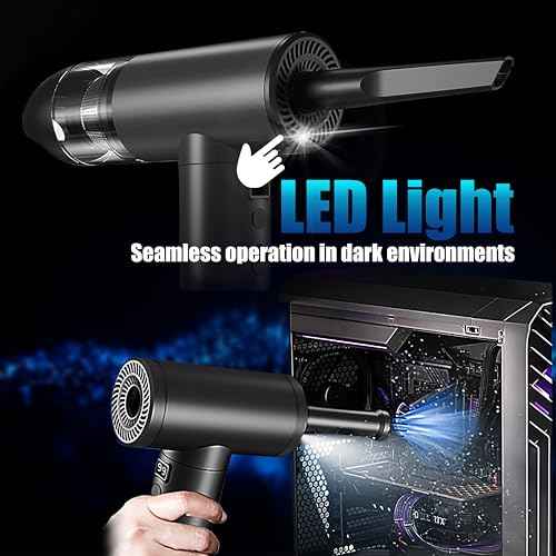 2-in-1 Air Duster and Car Vacuum, Portable Cordless Mini Vacuum Cleaner for Keyboard, PC, House & Car Cleaning, 7500mAh Fast Charging, 9 Attachments, LED Light - Black