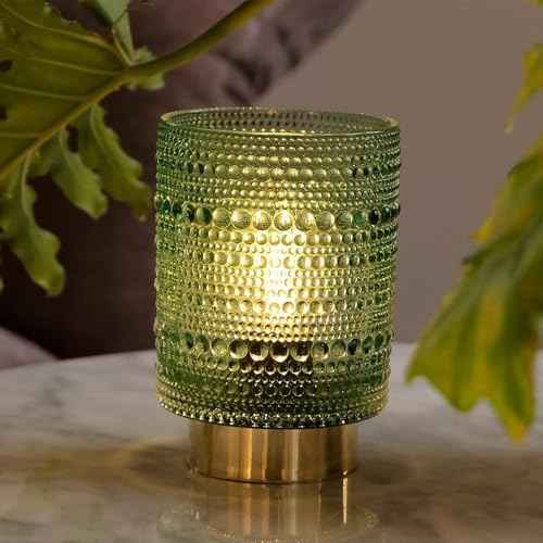 Battery Operated Lamp with Timer, Cordless Table Lamps for Room Decor,Small Table Lamp with LED Bulb, Glass Lamps Beside Table Light for Living Room,Bedroom (Green)