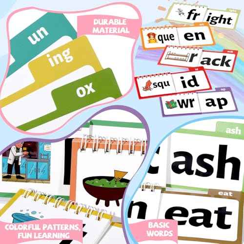 gisgfim 48 Word Family Build Book Spell Read and Rhyme Flip Activity Books ABC Vocabulary Flashcards Sight Phonics Flashcard Fun Learn to Read Activity Games for Homeschool Supplies