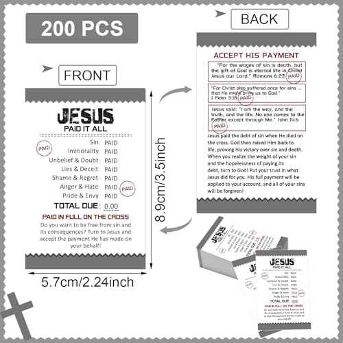 200 Pcs Gospel Tract Card Salvation Cards Pocket Holy Postcard Prayer Postcards Christian Inspirational Bible Verses Bookmark for Christian Gift (Jesus Paid It All)