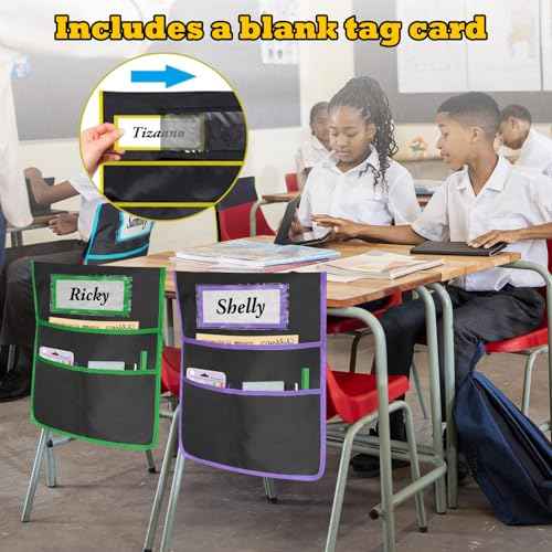 12 Pack Classroom Chair Pockets 19x16.8 Inch Chairback Buddy Pocket Chart Seat Back Organizer Student Storage with Lable Slot for Classroom Kindergarten School Home