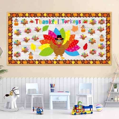 Thankful Turkeys Bulletin Board Thanksgiving Big Turkey Cutouts for Kindergarten Preschool Classroom Wall Door Decoration