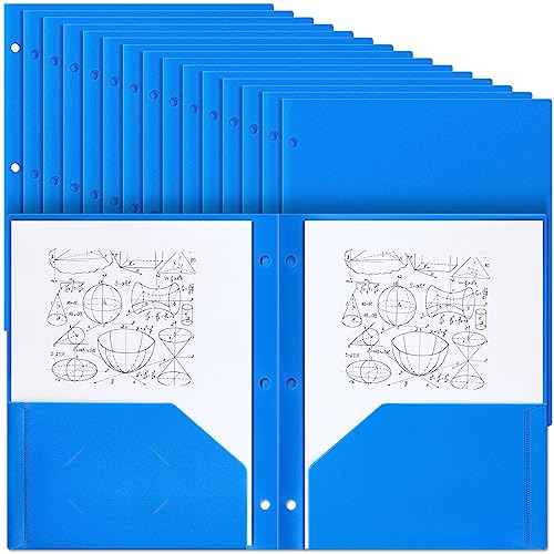 Yeaqee 50 Pcs Plastic Folders with Pockets Bulk 3 Hole Punched 2 Pocket File Folders for 3 Ring Binder Divider Folder for Notebooks, Durable Poly for Office Home (Blue)