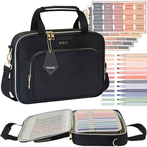 Bible Cover for Women Bible Case, Large Bible Bag, Bible Study Supplies Bible Journaling Kit Book Carrying Case with Bible Highlighters Tabs, Valentines Day Christian Gifts for Women (Black)