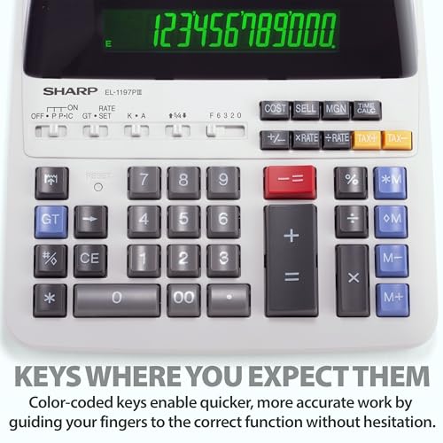 Sharp EL-1197PIII Heavy Duty Color Printing Calculator - White