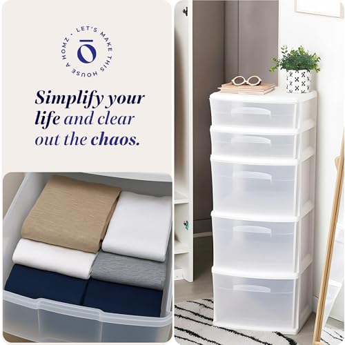 HOMZ 5-Drawer Storage Cart - White Frame, Clear Drawers, Medium Plastic Organizer