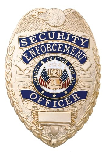 Brass RYNO GEAR Security Badge - Enameled, Pin Catch, 2-1/4 x 3-1/8 inches, Brass Finish - 1 Pack
