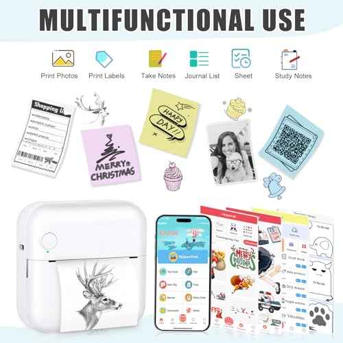 Mini Sticker Printer Thermal Printer with 10 Rolls Papers and Stickers for Picture, Receipt, Notes, Lists, Label, Memo, Sticker Portable Printe for iOS&Android