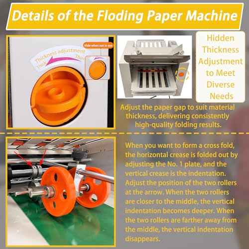 Automatic Paper Folding Machine 110V Commercial Desktop Paper Folder Cross Fold & Stepless Speed Control with Digital Sheet Counter Rubber Feed Roller for Business Letters Manuals Documents