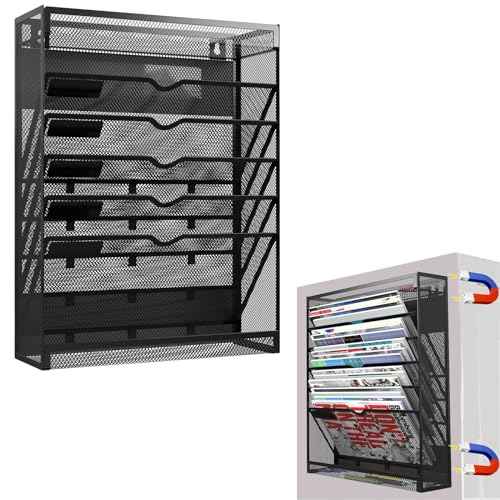 7-Tier Magnetic File Holder, No Drilling Wall File Organizer, Hanging File Organizer, Vertical Holder Rack for File Cabinets, Whiteboard, Refrigerator