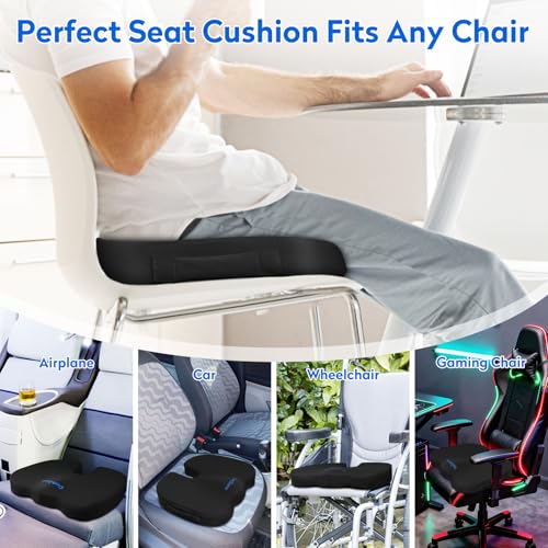 CushZone Memory Foam Seat Cushion for Office & Car Black Large