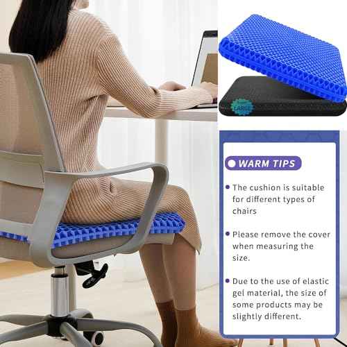 Gel Seat Cushion, Super Large (19x18x1.6inch) Gel Cushion Chair Pads with Non-Slip Cover for Home Office Car Seat Wheelchair, Soft Breathable Honeycomb Seat Cushion for Relieve Hip Pain