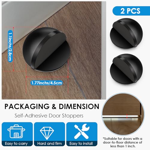 2 Pcs Self-Adhesive Floor Door Stop, Black (MorningRo) – No Drill, Semi-Circular Protectors