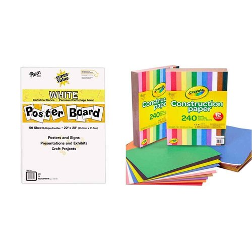 Pacon Super Value Poster Board, 22"X28", White, 50 Sheets and Crayola Construction Paper - 480ct (2 Pack), Bulk School Supplies for Kids