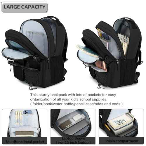 Lohol Water Resistant Daypack with Mulitiple Pockets for School Travel Outdoor College, 15.6 inch Laptop Backpack for Men and Women (Black)