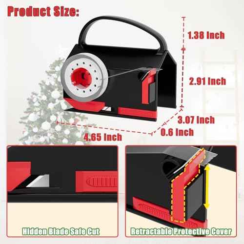 2-Pack Wrapping Paper Cutter & Tape Dispenser for Christmas Gift, Improve Gift Packaging Efficiency, Makes The Cutting line straighter, Cutting Tool with 4 Tapes£¬2 Replace Blades Kit, Red and Black