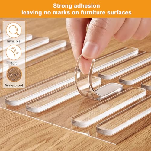 FURNIMATE 30pc Door Slam Silencers - Clear Cabinet Door Bumpers 2.5x0.4x0.08 in, Medium Thin (Self-Adhesive)