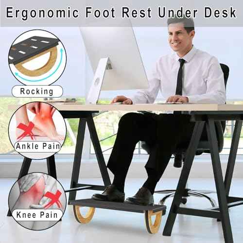 Ergonomic Rocking Foot Rest for Office, Wooden Footrest for Posture Support & Blood Circulation, Under Desk Chair Foot Rest Metal for Relieve Back, Lumbar Pain