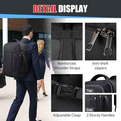 Travel Backpack,Expandable 40-50L Carry On Backpack,Extra Large Anti-Theft TSA Flight Approved Large Weekender Daypack Bag for Men and Women, Waterproof Pocket Lightweight Travel Gifts for Men,Black