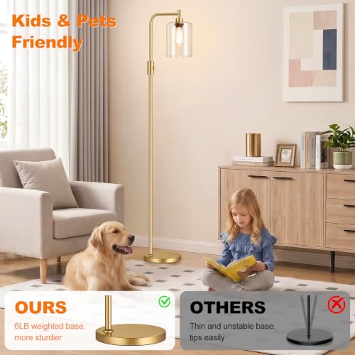 Yemela Clear Glass-Gold Dimmable Floor Lamp with 900LM LED Bulb, Modern Arc Standing Light