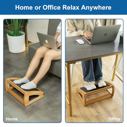 StrongTek Wooden Under Desk Footrest, 4 Height Settings, 400 lb Capacity, Natural