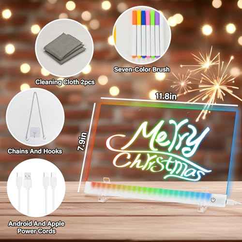 Led Note Board with 6 Colors, 11.8X7.9in Acrylic Dry Erase Boards with Light, 4 Modes &Touch Control Led Writing Board with 7 Marker Pen, Light-Up Drawing Boards with Stand for Office