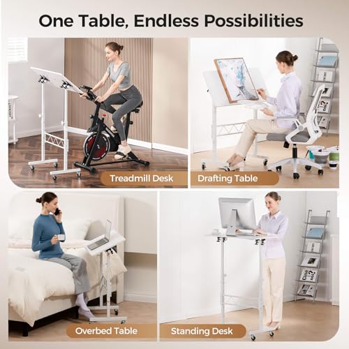GTRACING Standing Desk Adjustable Height & Tiltable Tabletop, 32 Inch Portable Desk for Home Office Stand Up Work and Walking Pad Treadmill, Small Mobile Computer Table for Laptop, White