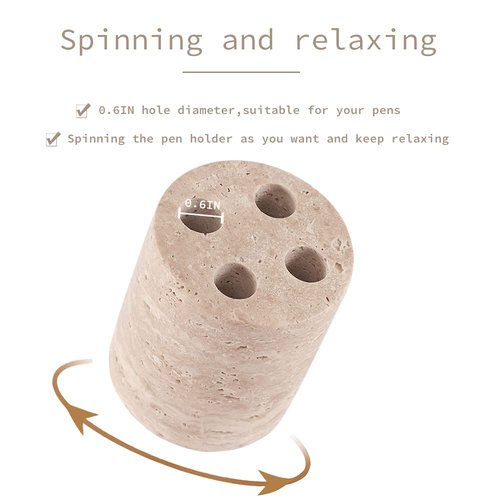 JIMEI True Natural Travertine Marble Rotating Revolver Pen Holder Stand for Desk - Free Spinning Executive Pencil Holder - Cool Gadgets For Desktop Organizer, Birthday Gifts for Men & Women