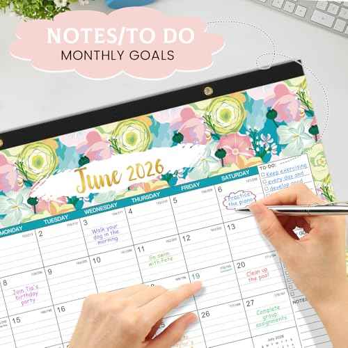 2026 Desk Calendar - JAN 2026 - DEC 2026, 2026 Calendar, 12 Monthly Calendar, 17" x 12", Desk/Wall Calendar 2026 with Desk Pad, Ruled Blocks, To-do List & Notes, Tear Off, Twin-Wire Binding, Large Desk Calendar for Home & Office Organizing - Floral