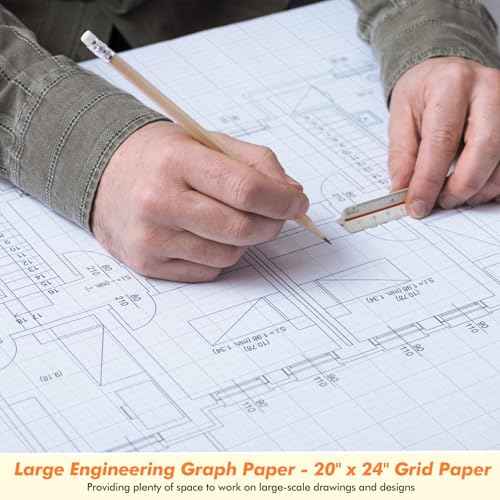 50 Sheet Large Graph Paper Pad 20" x 24" Giant Graph Paper 1" and 1/4" Ruled Grid Paper 200gsm for Precise Notetaking Engineer Architect Designer Sketching Building Plan Drafting (White)