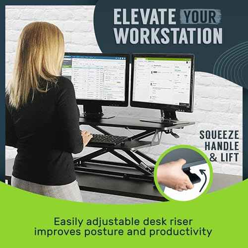 TechOrbits Standing Desk Converter - 32 Inch Adjustable Sit to Stand Up Workstation, Particle Board, Dual Monitor Desktop Riser with Keyboard Tray, for Home Office Laptop, Black 32"