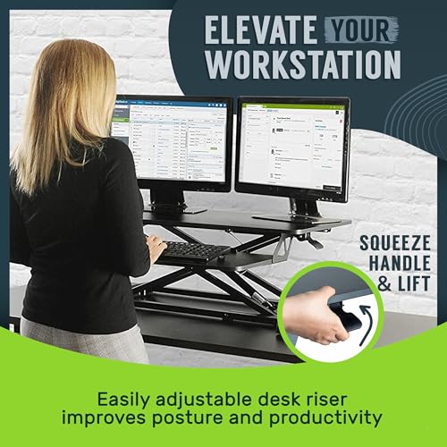 TechOrbits Black 32-Inch Standing Desk Converter - Particle Board, Adjustable Height