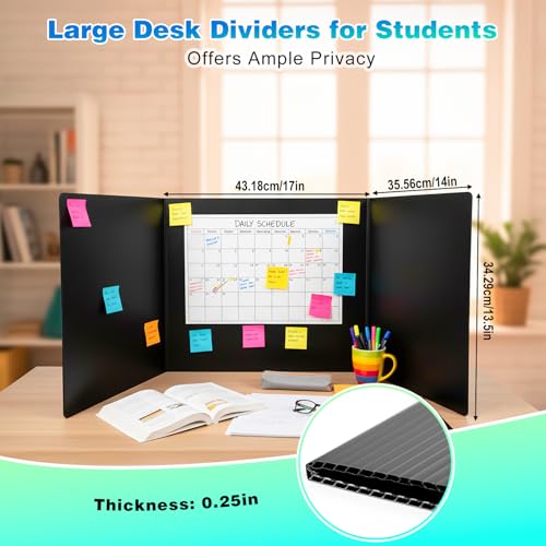 2 Pack Black Desk Dividers for Students, Waterproof Plastic Privacy Folders