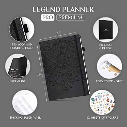 Legend Hourly Planner PRO Premium ? Undated Schedule Planner with Time Slots ? Weekly, Monthly & Daily Personal Organizer, A4 (Black)
