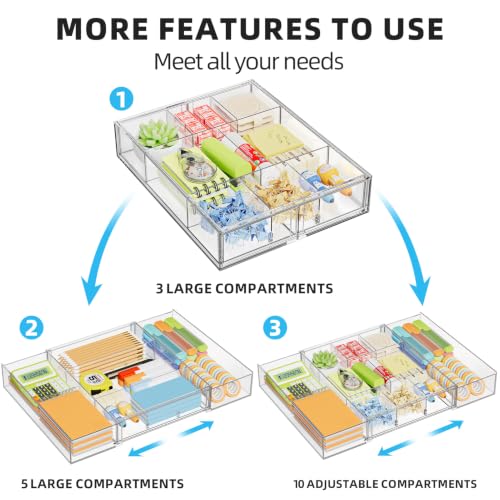 Marbrasse Clear Expandable Desk Drawer Organizer with 10 Adjustable Compartments