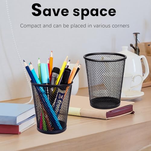 QYH Mesh Pencil Holder for Desk 6 Pack - Black Metal Cone Design