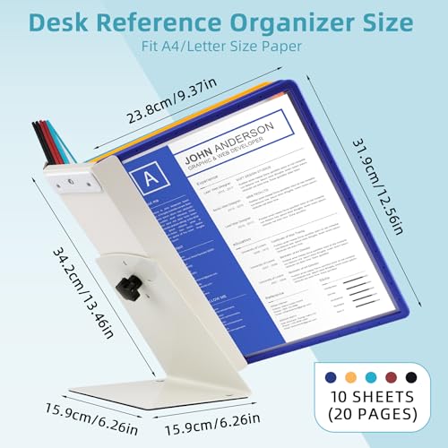 OrgEase White 10-Pocket Desk & Wall Organizer with Metal Base, Color Pockets
