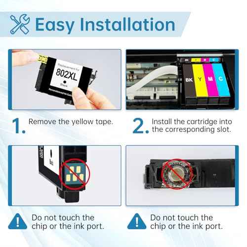 Remanufactured 802 802XL Ink Cartridges Combo Pack Replacement for 802XL Ink Cartridges for Printer Work WF-4720 WF-4730 WF-4734 WF-4740 EC-4040, 802 Ink Cartridge 4P (BKCMY)