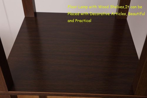 HomeFocus - Floor Lamp with Shelves, Shelf Floor Light with LED Bulb, Modern Wood Shelf Standing Lamp, Corner Display Floor Lamp for Living Room, Bedroom, Office, Linen White Shade, Wood, Brown.
