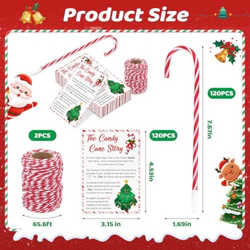 120 Sets Christmas Candy Cane Pens Legend of Candy Cane Cards Xmas Religious Story Ballpoint Pens with Cotton Twine for Christmas Church Sunday School Supplies Party Gifts