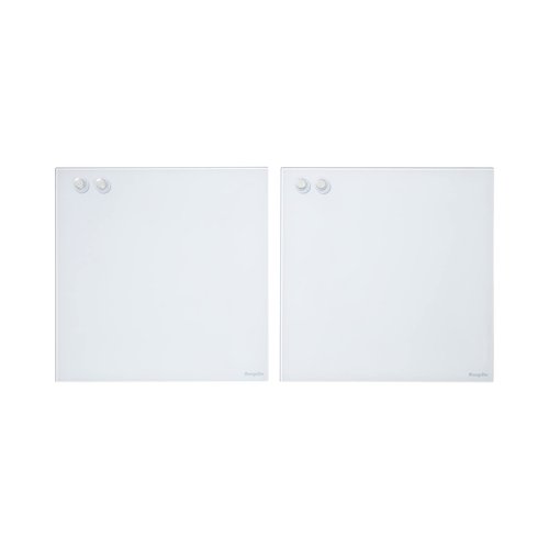 ECR4Kids MessageStor Magnetic Dry-Erase Glass Board with Magnets, 17.5in x 17.5in, Wall-Mounted Whiteboard, White, 2-Pack