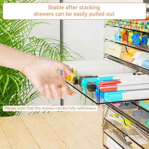 Yieach 11.1 Inch Long Clear Drawer Organizers Stackable,3 Pack Small Acrylic Drawers,School,Office Supplies Organizer And Storage Bins for Stationery,Marker,Pen,Pencil,Craft Desktop Storage Drawers